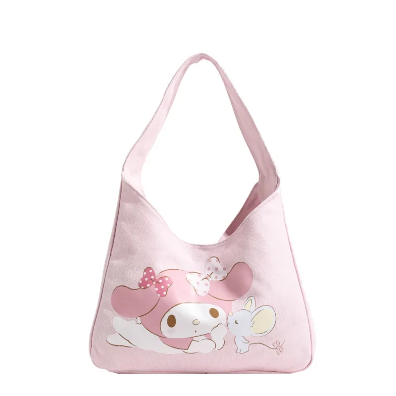 Sanrio 'S Nieuwe Coulomi Canvas Tas Melodie Cartoon Bedrukt Een Schouder Hoog Volume Handtassen