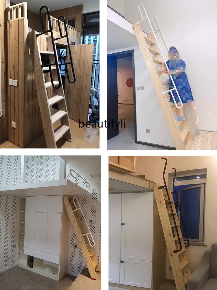 Solid Wood Loft Stairs Overall Wooden Ladder Household Ladder Climbing Ladder Engineering Straight