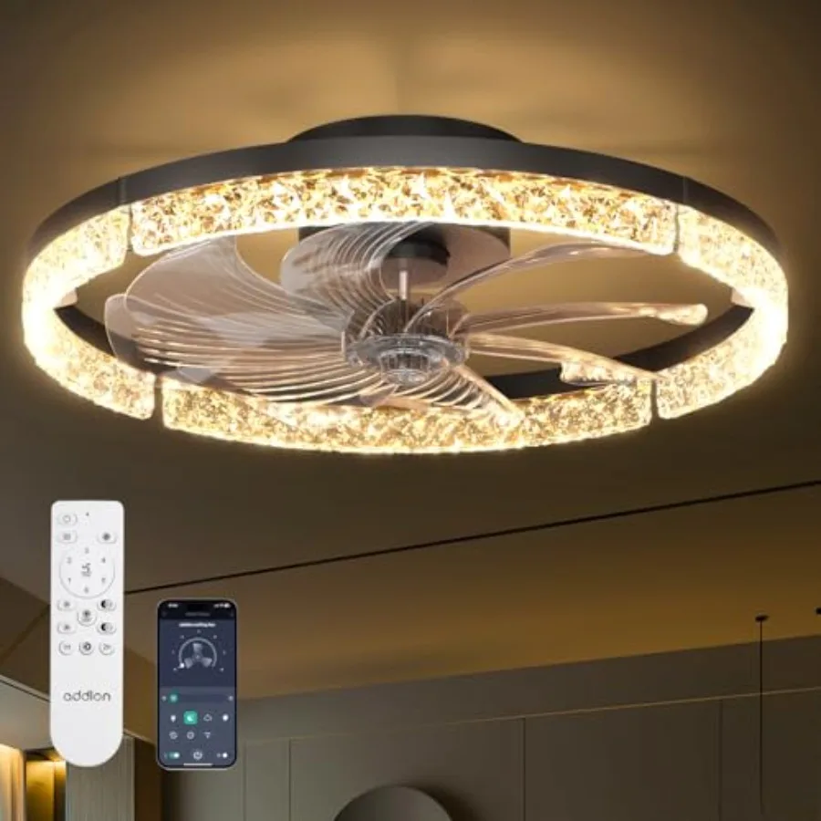 Ceiling Fans with Lights and Remote, 20'' Low Profile Ceiling Fans, 3000-6000K Dimmable Modern Flush Mount LED Fan Light, Fande