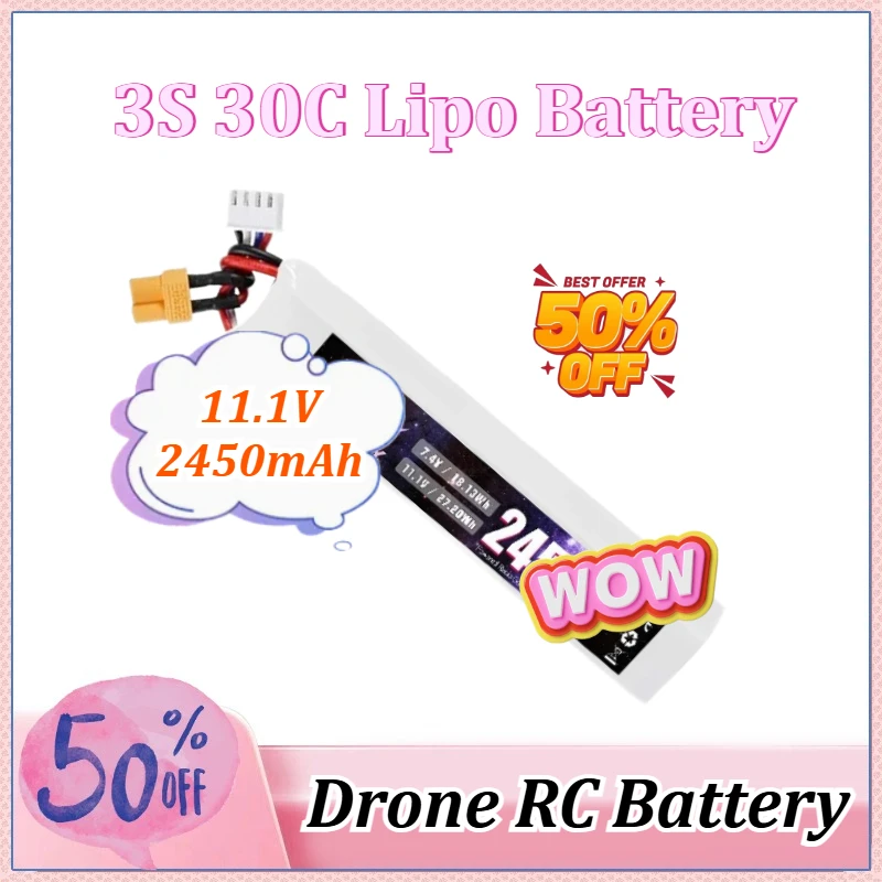 

New 3S 30C Lipo Battery 11.1V 2450mAh for Water Gun for Mini Airsoft BB Air Pistol Electric Toys Guns Part T/XT30/SM/ XT60 Plug