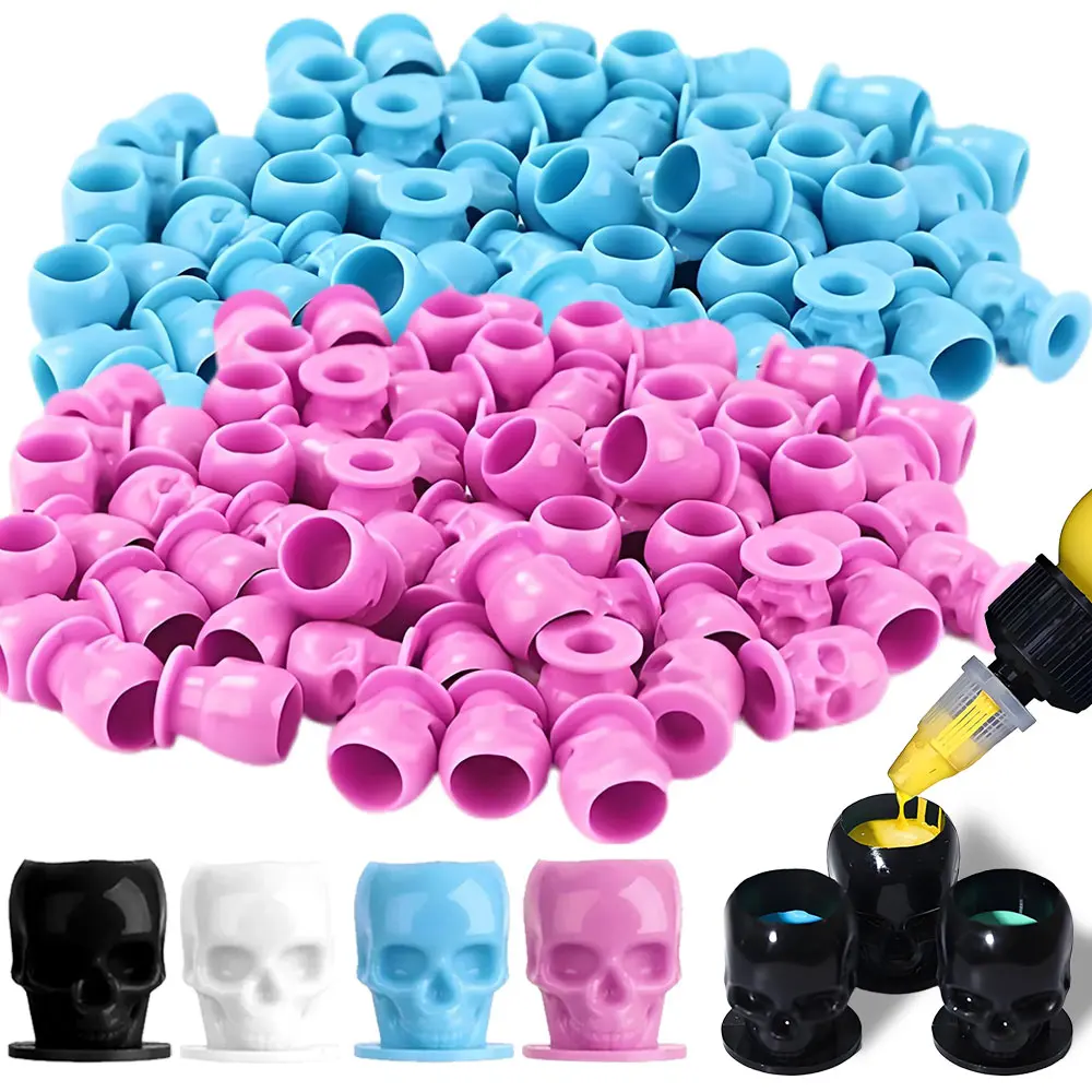 

50pcs Disposable Skull Tattoo Ink Cups Pigment Holder Container Caps Permanent Makeup for Body Arts Tattoo Accessories