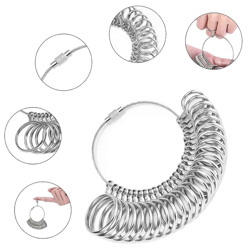 Bộ thước đo kích thước nhẫn dễ sử dụng Bộ thước đo kích thước nhẫn thực tế với que định cỡ và búa cao su dành cho thợ kim hoàn