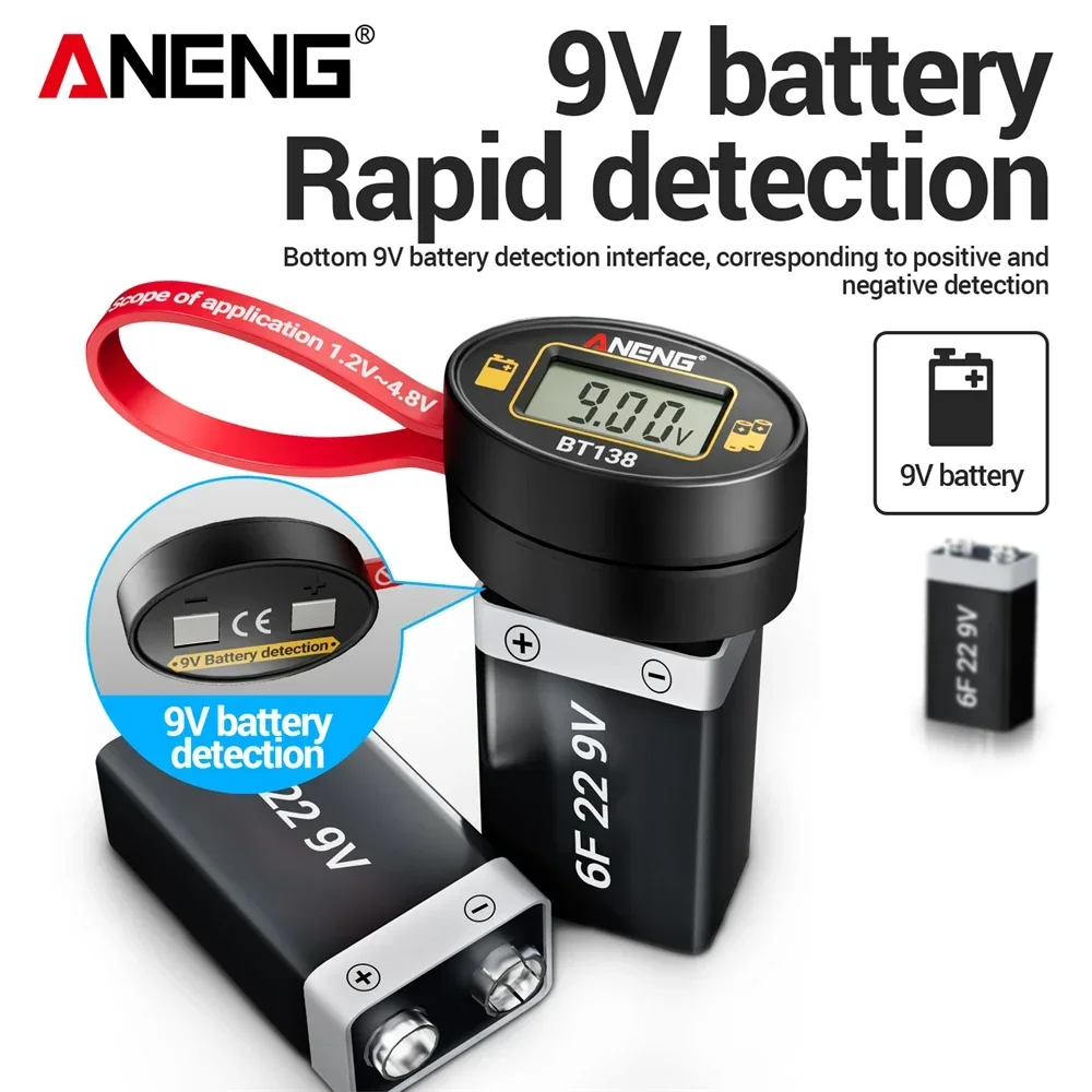ANENG BT138 Capacity Lithium Tester Display Checkered Analyzer AAA AA Button Cell Test Battery Tester Digital Battery Detector