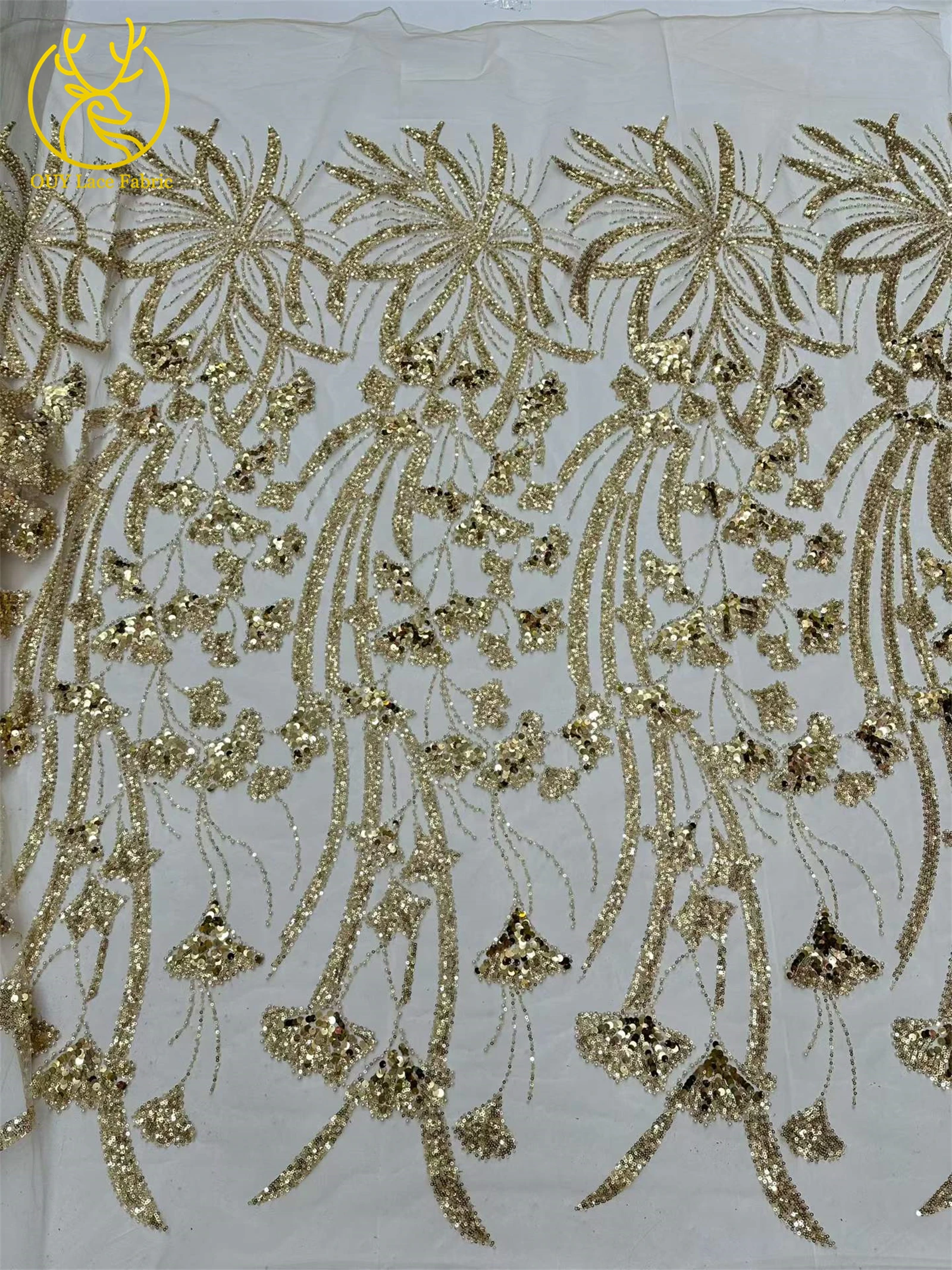 2026 Afrikanischer Pailletten-Perlen-Spitzenstoff Nigerianischer Hochwertiger Pailletten-Tüll-Spitzenstoff Stickerei Hochzeitskleid Nähen 5 Yards – Detail 15