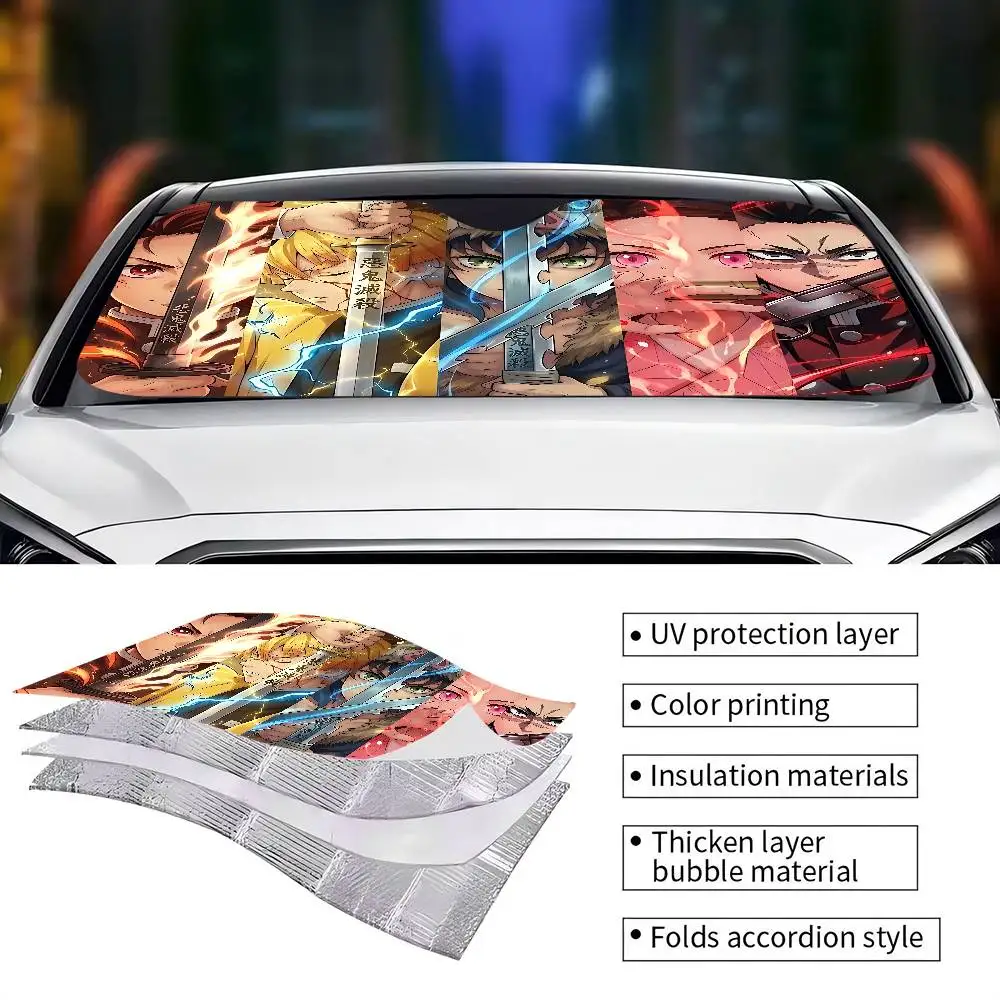 Anime D-DemonS Slayer Car Sunshade Shield Windshield Window Sun Blocker Cover Interior Protection For Truck SUV Visor Universal - view 6