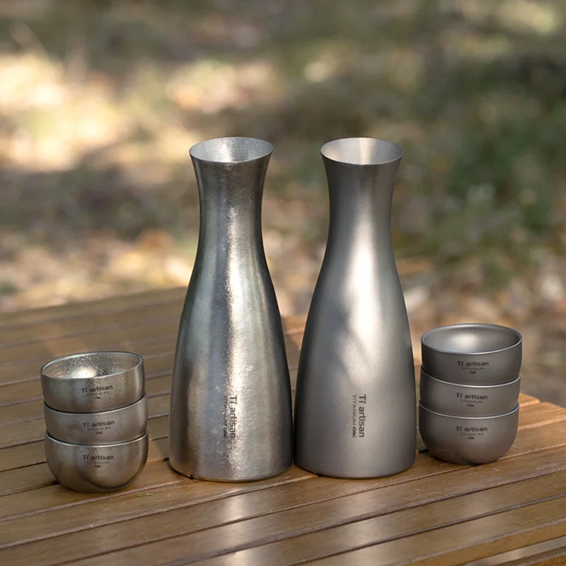 Tiartisan Titanium Lightweight Japanese Style Sake Bottle 450ml Outdoor Camping Portable Flagon Hip Flask Wine Cup Drinkware