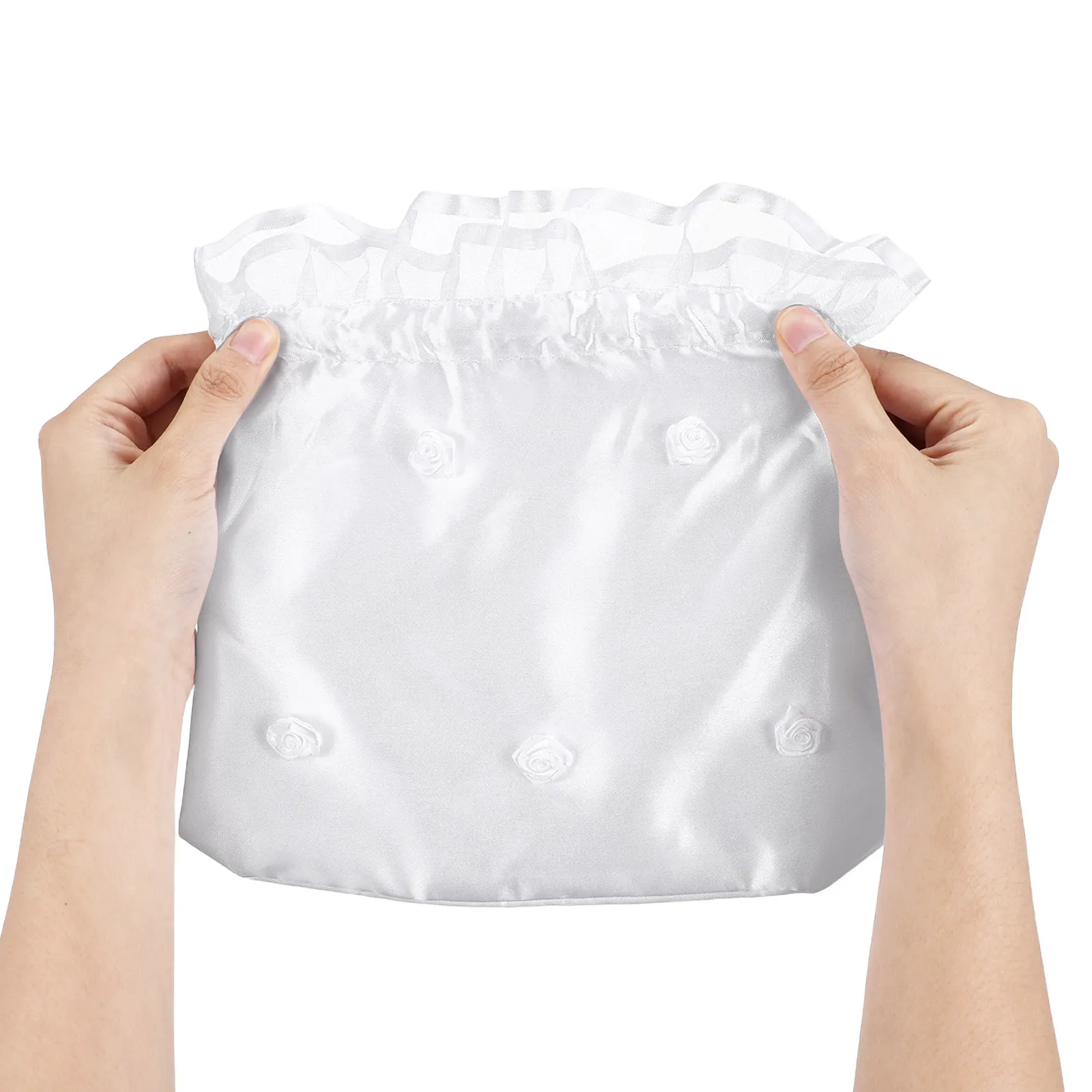 

White Satin Dolly Bag 22X21X0.5Cm Lace Flower Decorated Wedding Bridesmaid Bridesmaid Handbag Handbag Flower Girl Purse