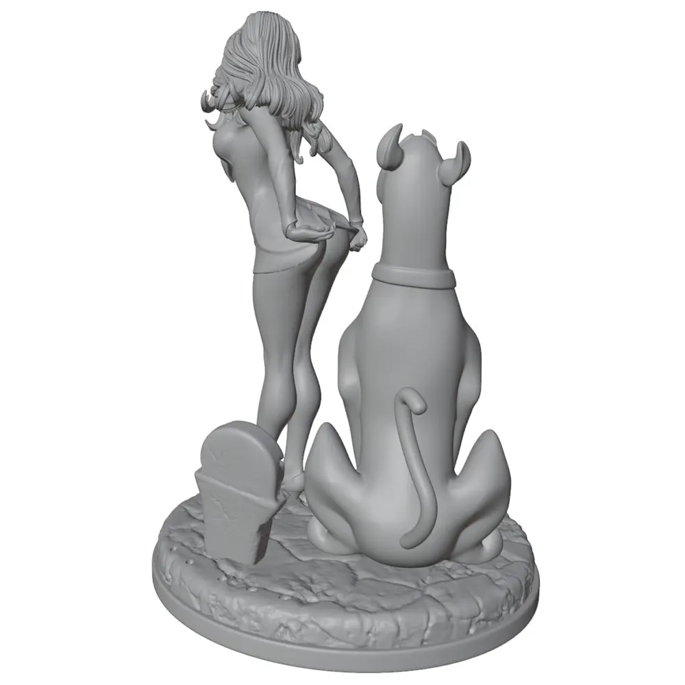 Figura de resina miniatura sin pintar: belleza pelo largo con mascota - imagen 2