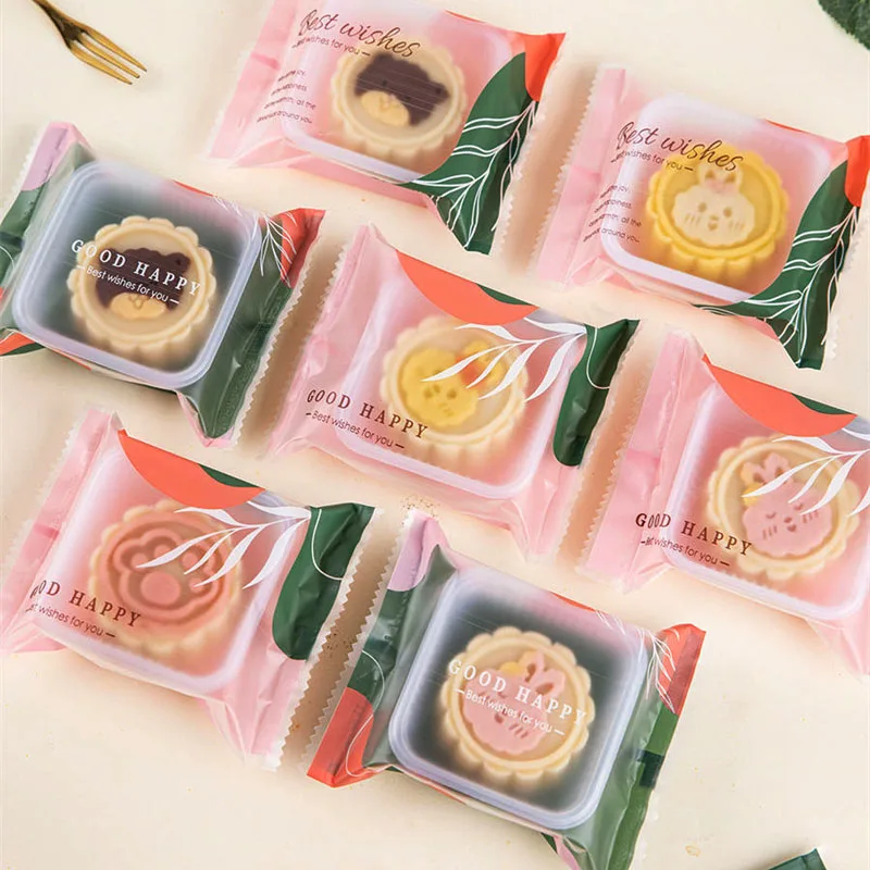 100pcs Mooncake Packaging Bags Mid-autumn Festival New Years Party Supplies Baked Snack Cookie Pastry Pouches Moon Plastic Tray