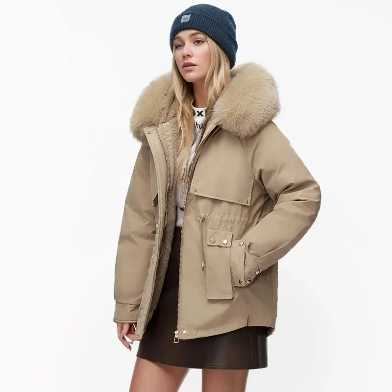 Jaqueta de algodão acolchoada feminina, gola de pele, Parkas grossa e quente, casacos soltos elegantes, moda feminina, inverno, novo, 2022