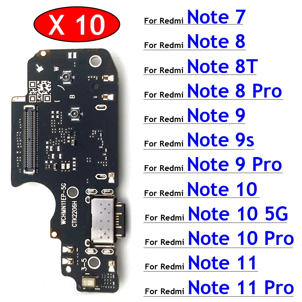 

10Pcs New For Xiaomi Redmi Note 5 6 7 8 8T 9 9s 10 10s 11 11s Pro 4G 5G USB Charger Charging Dock Port Connector Flex Cable