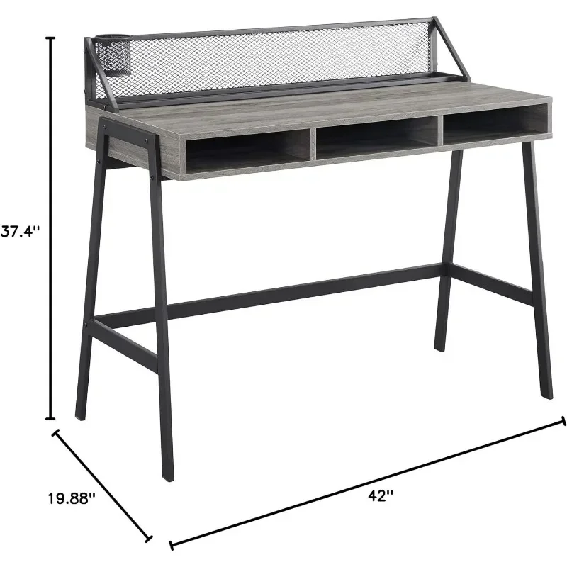 Промышленный сетчатый деревянный ноутбук, письменный стол, рабочая станция для домашнего офиса, маленькая, 42 дюйма, шиферно-серый