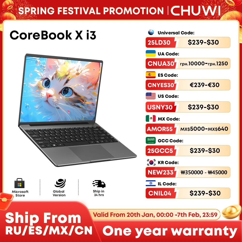 CHUWI CoreBook X I3 Gaming Laptop 14.1 inch FHD IPS Screen 16GB RAM 512GB SSD Intel i3-1215U Six Core WIFI6  Windows11 Laptops