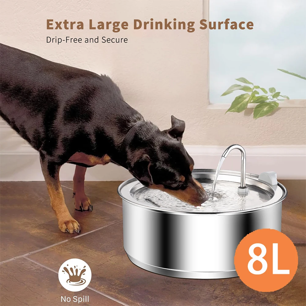 8L Dog water fountain Stainless Steel water dispenser for dogs cats smart Pet water Dispenser for Large Dogs Cat with Sensor