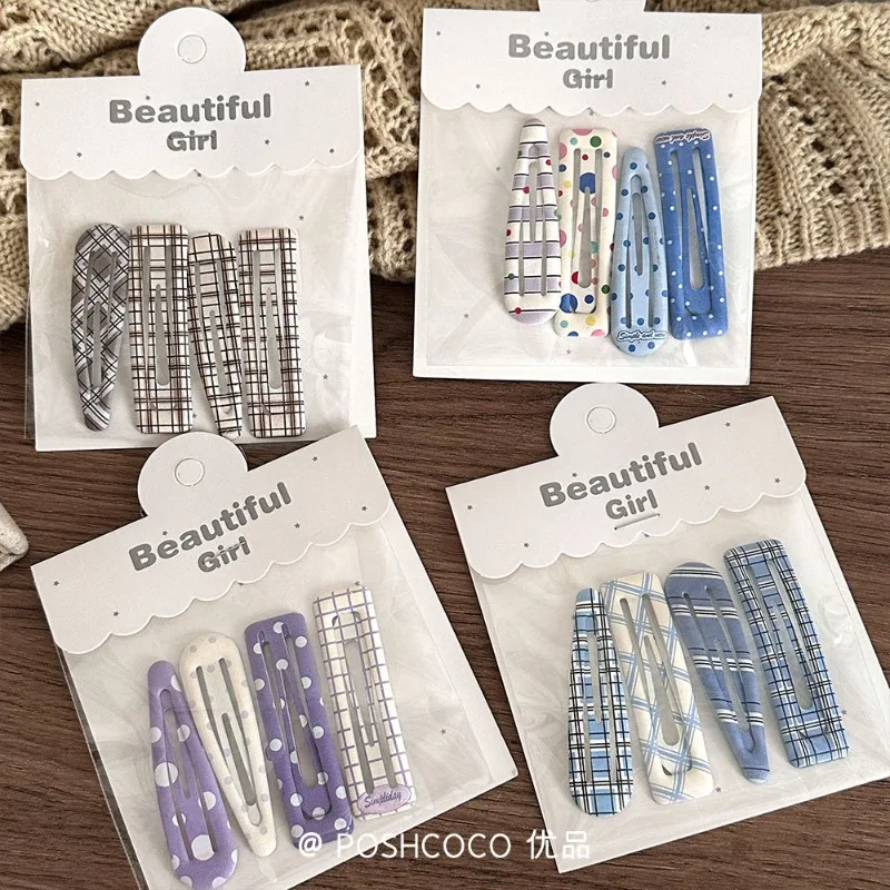 4-Pack Candy Cream Color Children's Water Drop Square Hair Clips Baby Bangs Clips Hairpins Girls' Hair Accessories Clips
