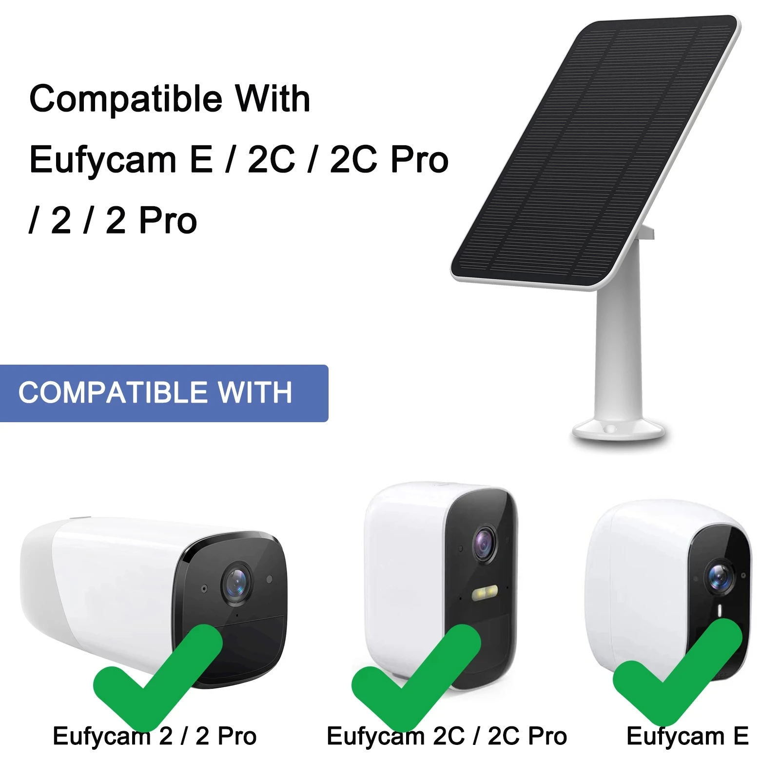 4w eufy Solar Panel for eufyCam Cam Wifi Camera Outdoor 2/2C/2C Pro/E/2 Pro/SoloCam E20 E40 Mount 13ft Power Cable (white)