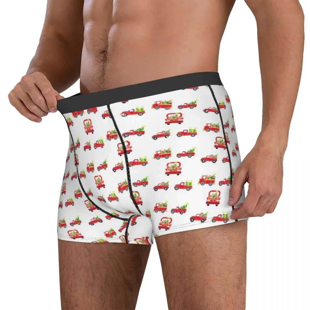 Shorts de Natal elf boxer para homens, roupa interior macia boxer, calcinha caminhão, presente namorado