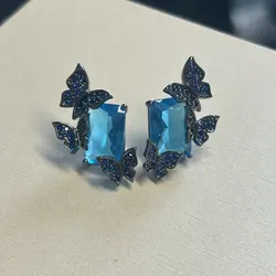 Bilincolor Fashion Blue Cubic Zirconia Small Butterfly Earrings