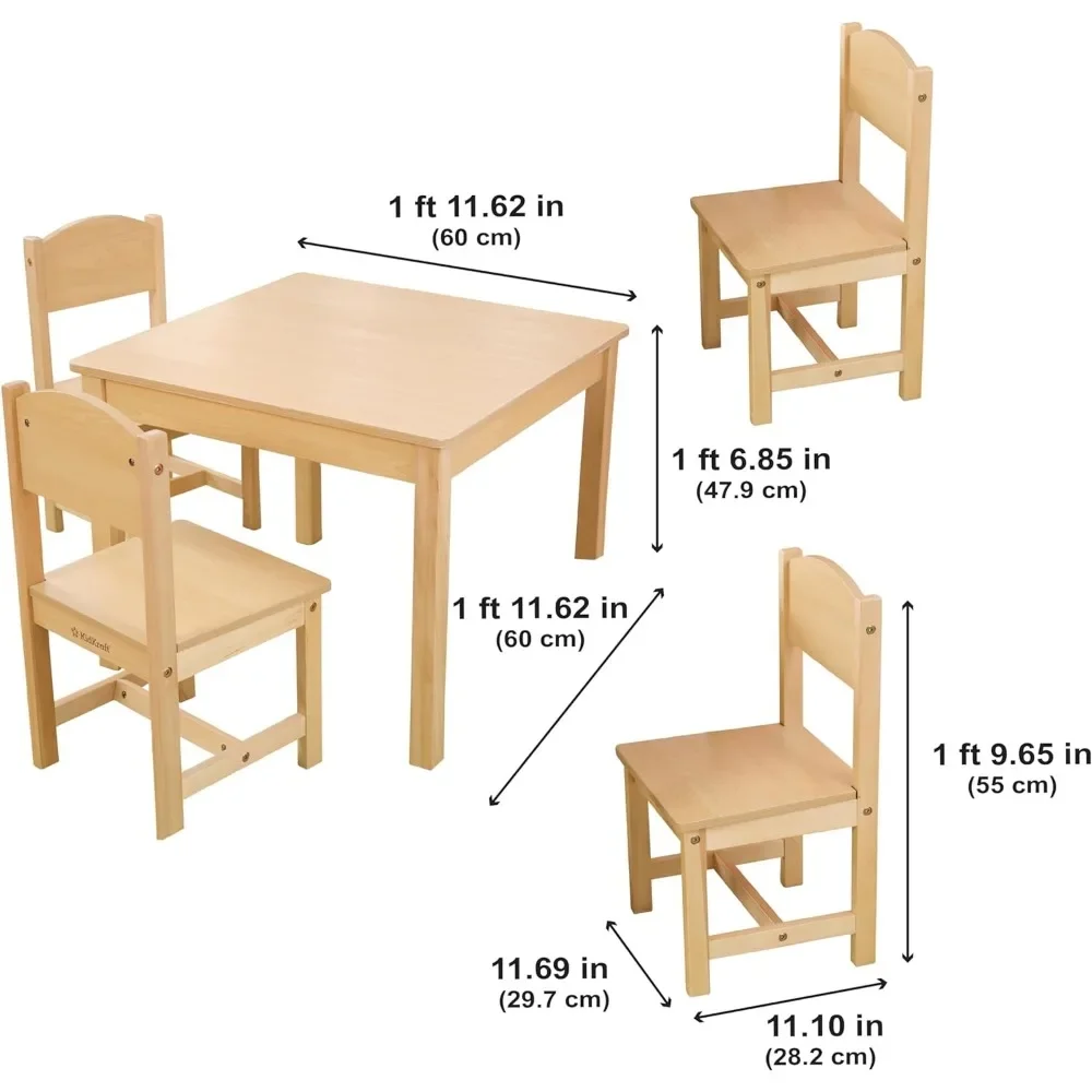 Wooden Farmhouse Table & 4 Chairs Set, Children's Furniture for Arts and Activity – Natural, Gift for Ages 3-8