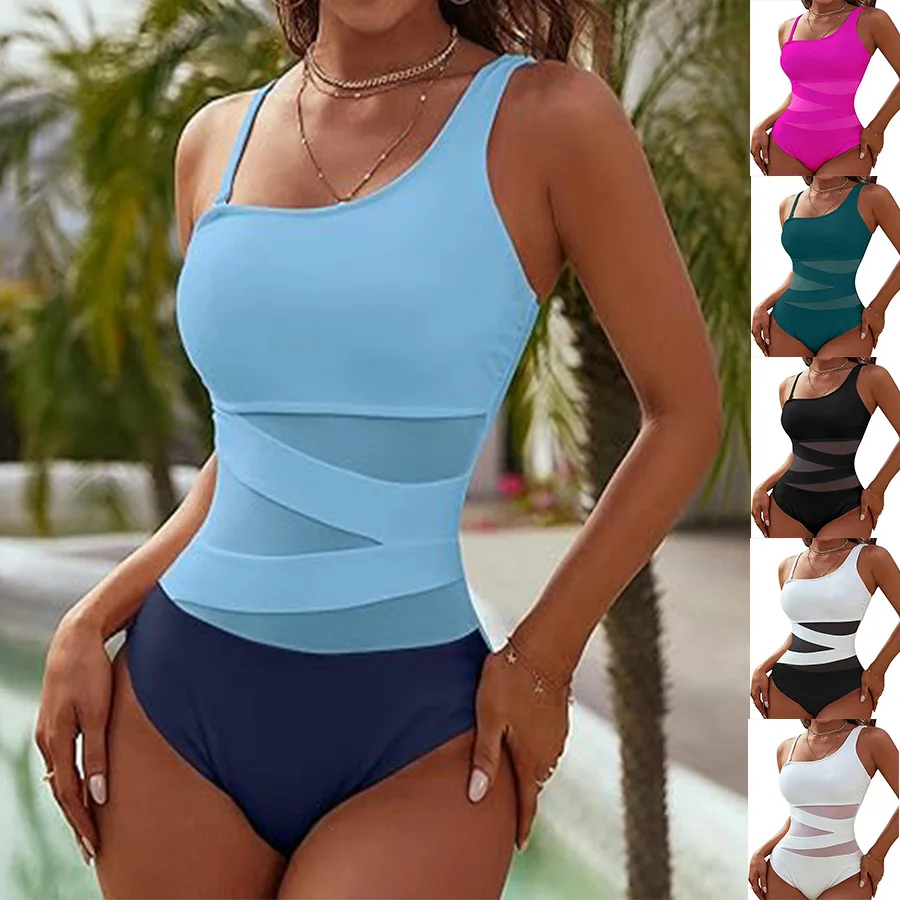 

2025 Summer New Fashion Color Contrasting Women Jumpsuit Sexy Bikini Cover Two-piece Sets