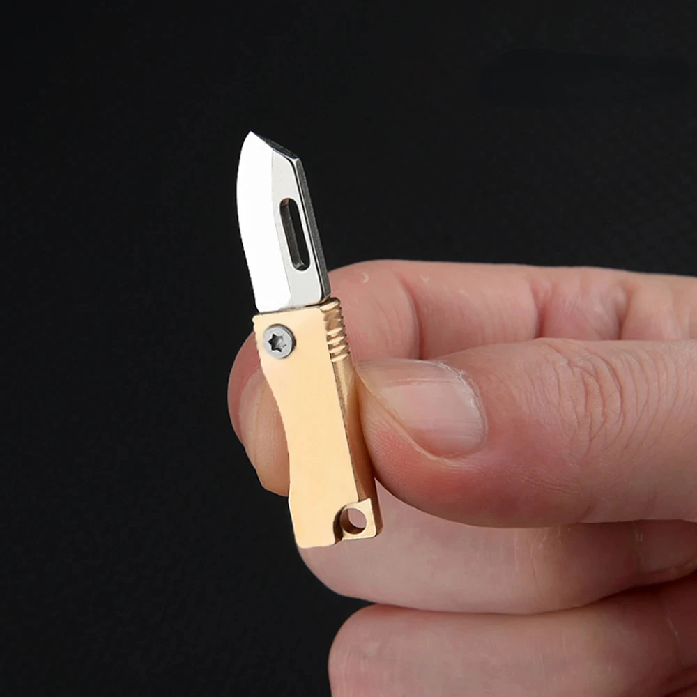 NEW Outdoors Mini Brass Outdoor Camping Self Defense Emergency Survival Knife Tool Folding Portable Key Knife