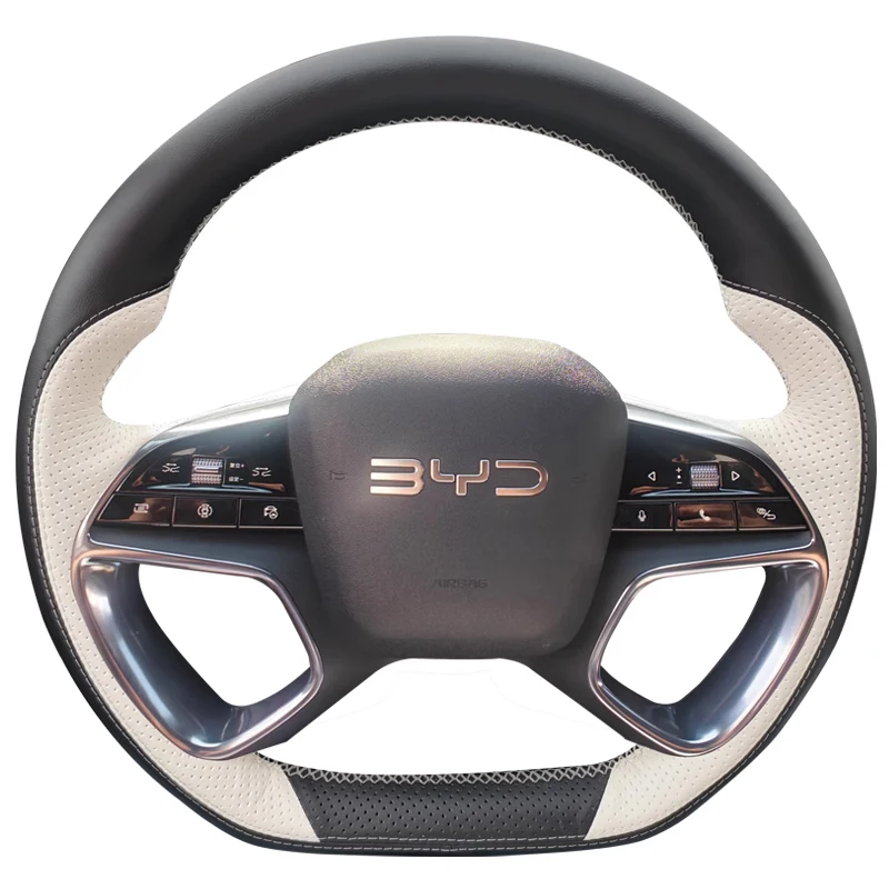 For BYD Sealion 7 24-25 Sealion 05 2024-2025 Hand Sewn Needle Thread Car Steering Wheel Cover Car Accessories Genuine Leather
