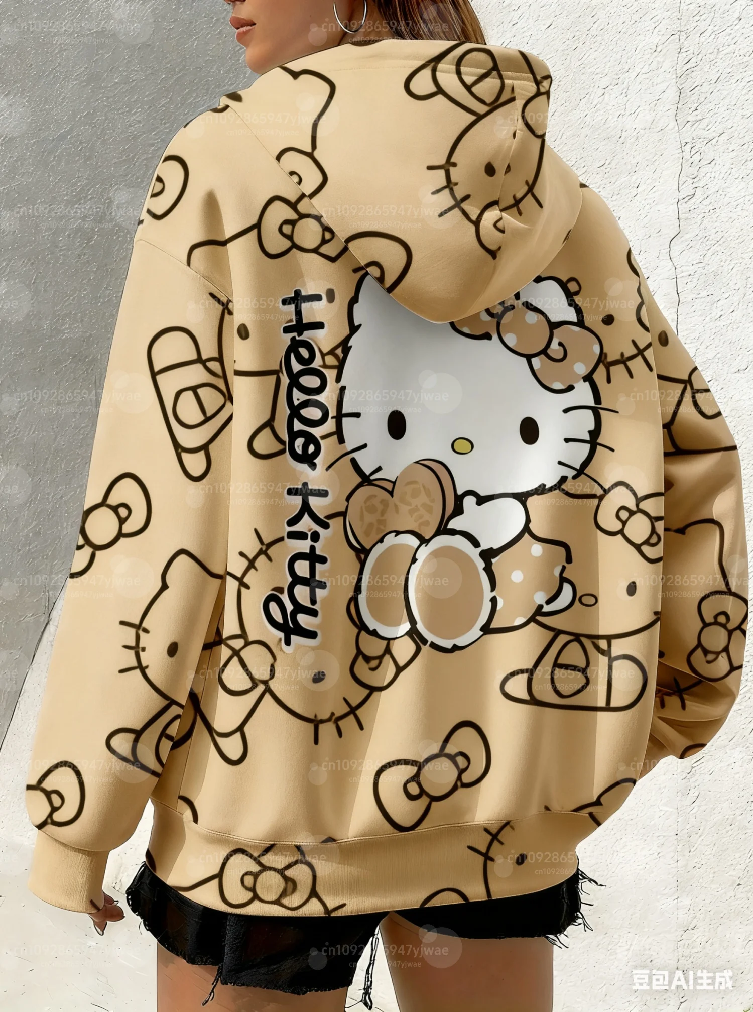 เสื้อฮู้ดลายเฮลโลคิตตี้ 3 มิติ คอลเลคชั่นฤดูใบไม้ร่วงปี 2025 สำหรับผู้หญิง เสื้อฮู้ดมีฮู้ด สวมใส่ได้ทุกโอกาส เสื้อผ้าผู้หญิง
