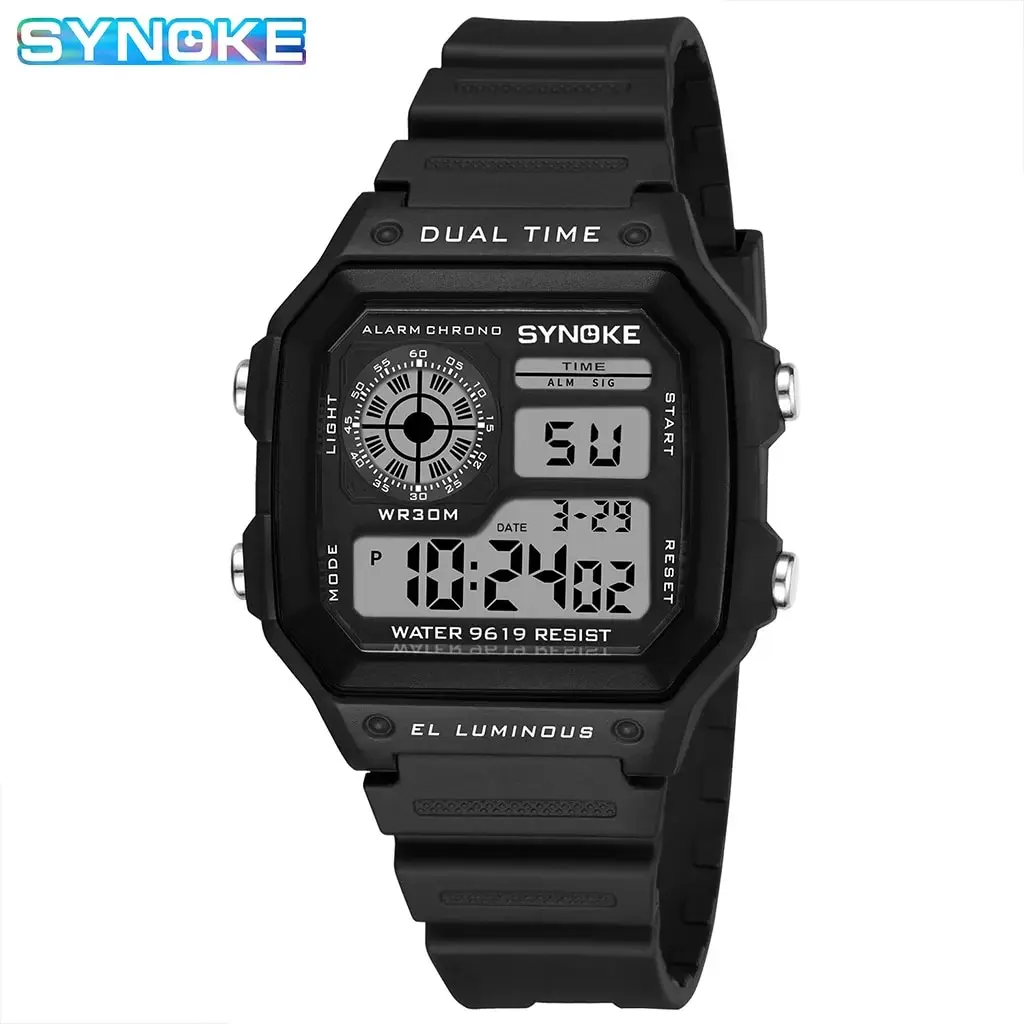 SYNOKE Digital Watches Men Sports Luminous Multifunction Waterproof Chrono Wristwatch Outdoor and Running Student Seven Light