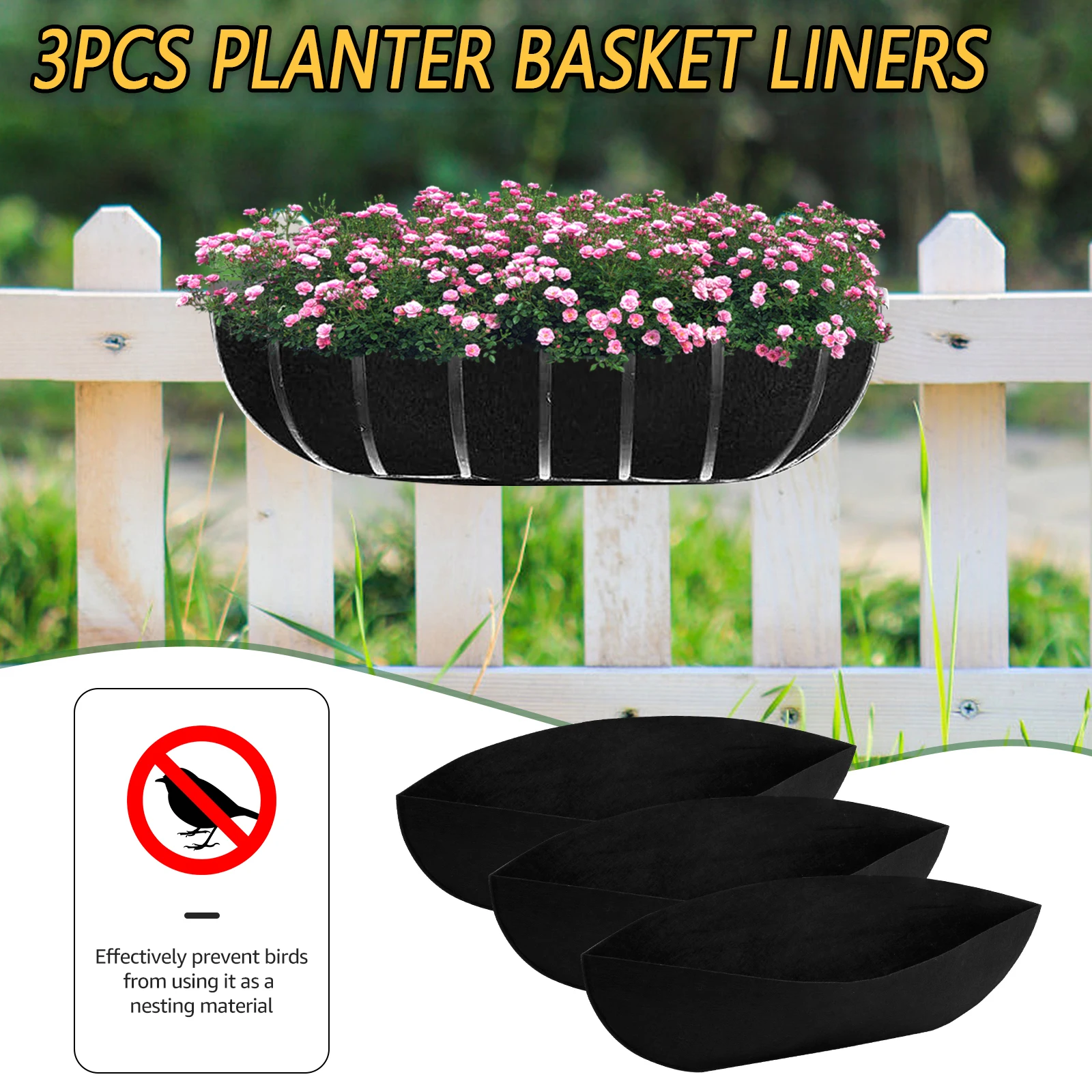 

3Pcs Planter Basket Liners Nonwoven Cloth Hanging Basket Replacement Breathable Foldable Hanging Plant Liner Replacement Liners