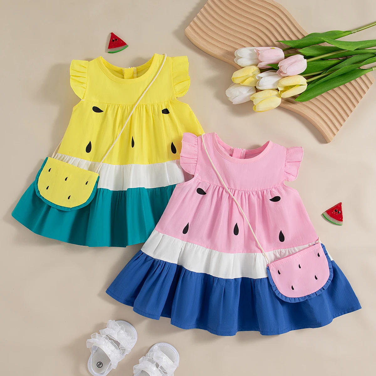 

Newborn Baby Girl Dress Cute Watermelon Printed Baby Girl Dress Summer Breathable Cotton Kids Clothes Baby Dress Send Bag