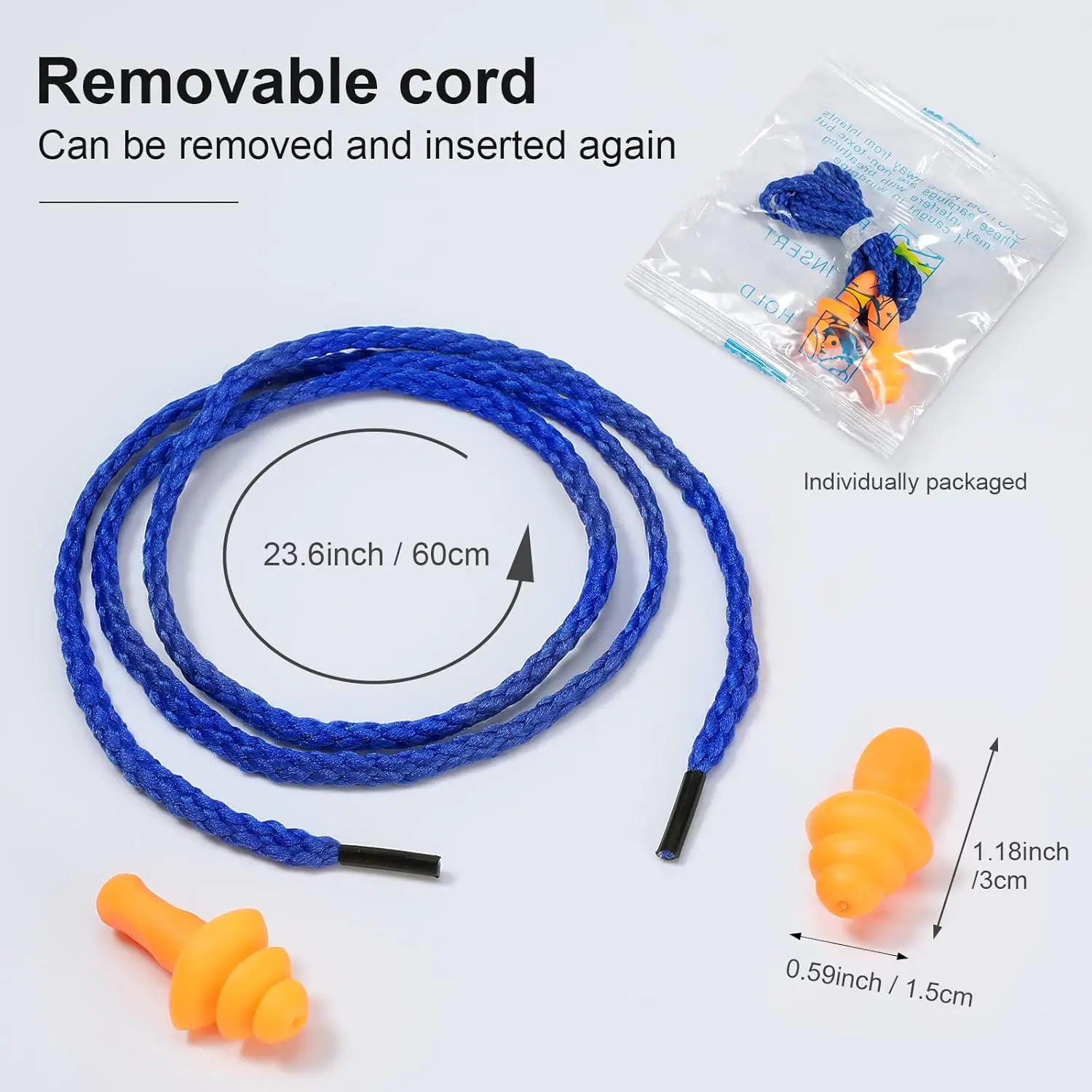 10/30/50 Pair Reusable Ear Plugs with Cord Individually Wrapped Hearing Protection Noise Cancelling Earplugs for Work Sleep