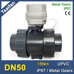 DN50 UPVC True Union Electric Ball Valve DC12 DC24V AC24V Motorized Water Valve automatic control for swimming pool water supply