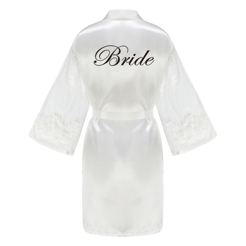 New Green Wedding Bride Bridesmaid Robe With Lace Mesh Sleeve Dressing Gown Sexy Women Bathrobe Night Shirts Mother Kimono