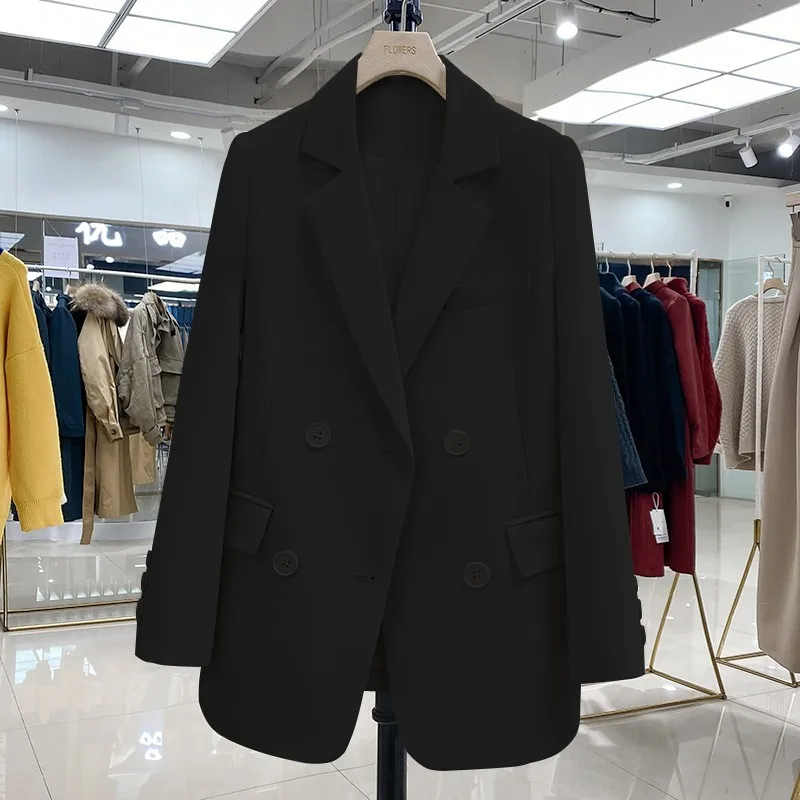 

Bla Casual Women's Suit Jaet Double Row Buttons High Quali Spring Autumn Versatile Faionable Commute Sle Polyester ...