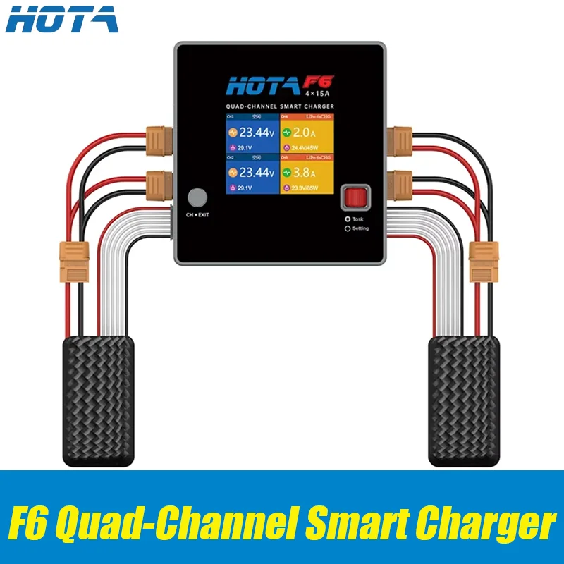 HOTA F6 QUAD-CHANNEL SMART Charger DC1000W 4*15A for Lipo LiIon NiMH Lipo Battery Balance Charger Discharger with USB 45W Type-C