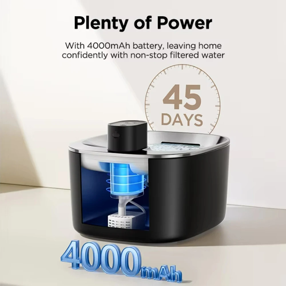 4L Wireless Cat Water Fountain 4000mAh Battery Operated,Ultra Quiet Pet Water Fountain with Motion Sensor for Cats Dogs Drinking