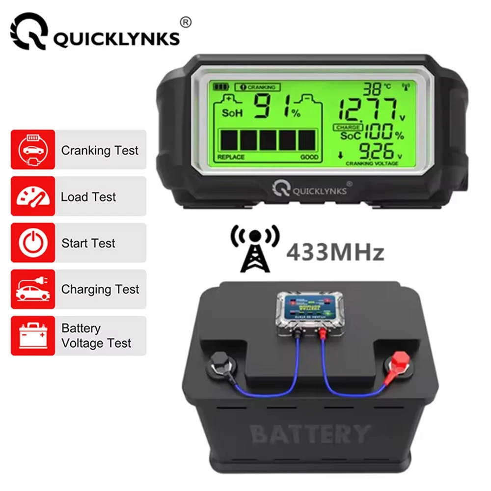 

QUICKLYNKS BM5-D LED Battery Monitor Display Diagnostic Tester for SOH SOC Batteries Health Charging Test Analyzer Tools