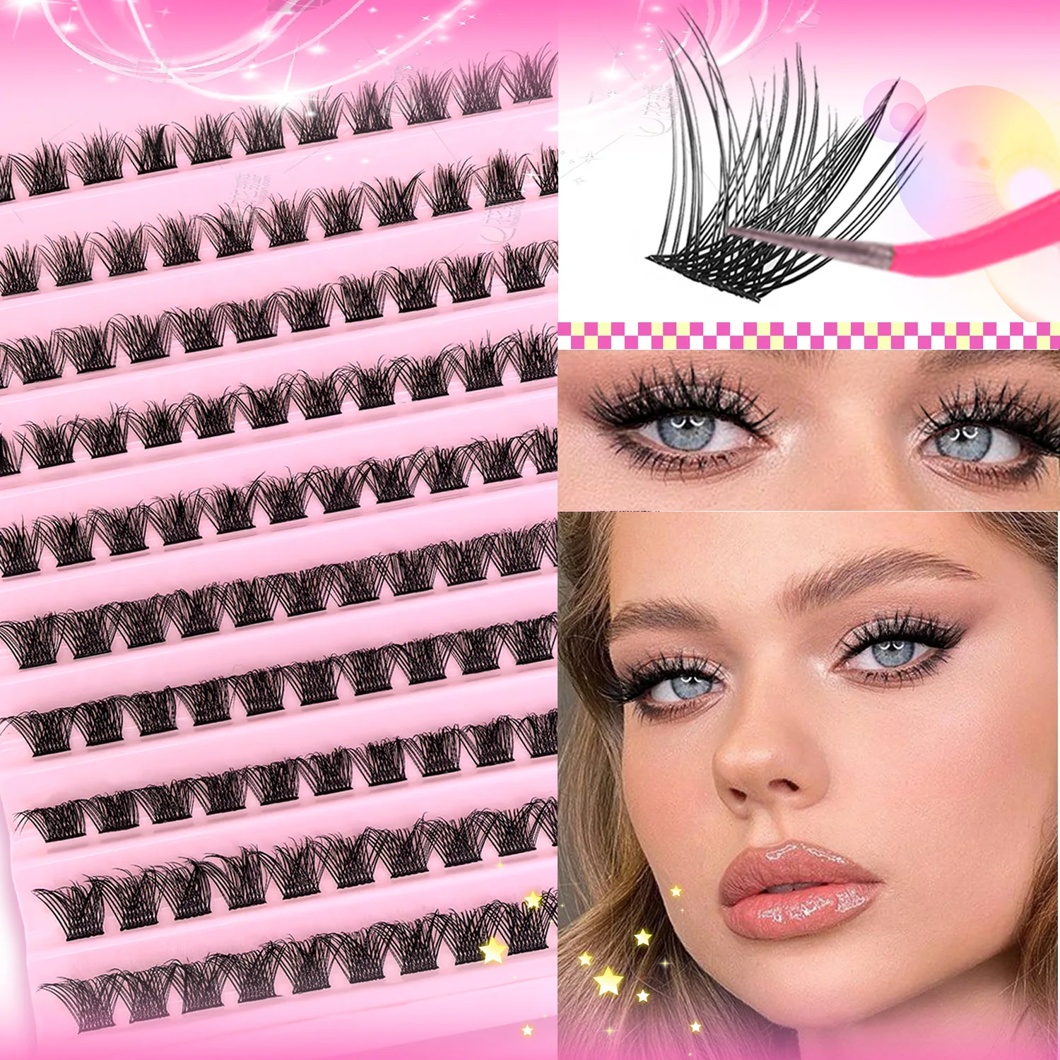 MIAOJIE DIY Eyelash Extension Kit Individual Lashes Cluster Mix Lash Clusters with Lash Bond and Seal and Lash Accessories