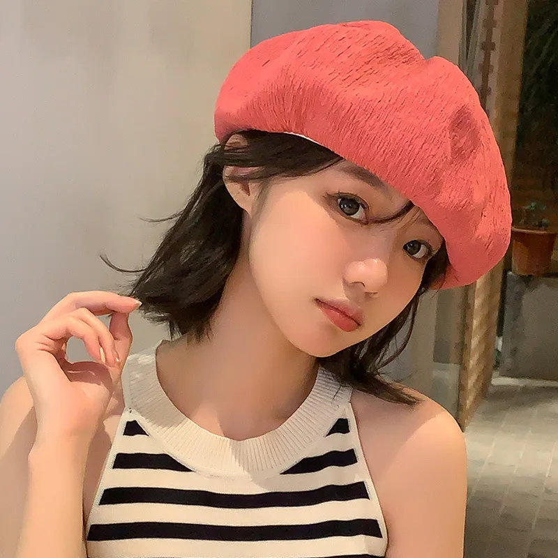 Simple Texture Grain Beret Women\'s Summer Hat New Women Berets Vintage French Top Painter Hat Beret Women Cap Pink Cap Gorras 모자