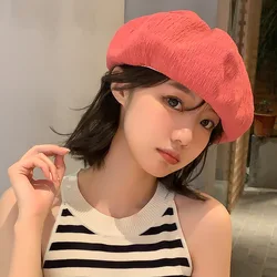 Simple Texture Grain Beret Women's Summer Hat New Women Berets Vintage French Top Painter Hat Beret Women Cap Pink Cap Gorras 모자