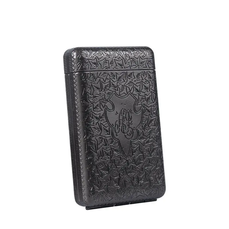 Black Retro Cigarette Case 3 Sides Opening Metal Box For 14 Cigarettes New