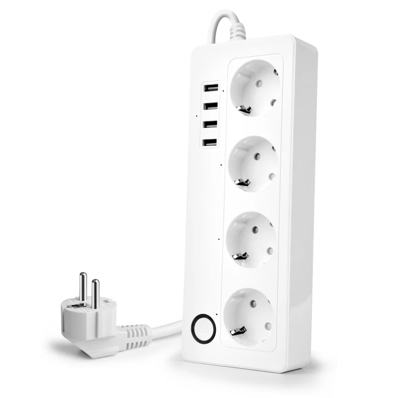 Tuya Wifi Smart Power Strip Plug 4 EU Socket Outlets With 4 USB Port Timing Voice Control Works With Alexa Assistant