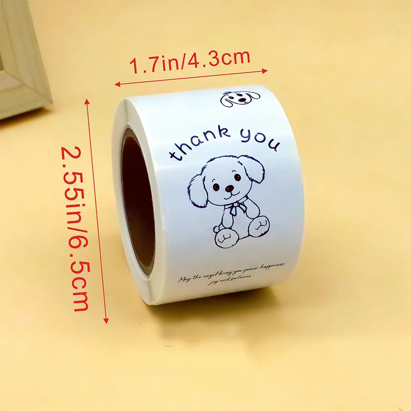150pcs Rectangle Adhesive Label Thank You Roll Stickers Cartoon Dog Bear Kawaii Gift Decorative Packaging Seal Business Paper