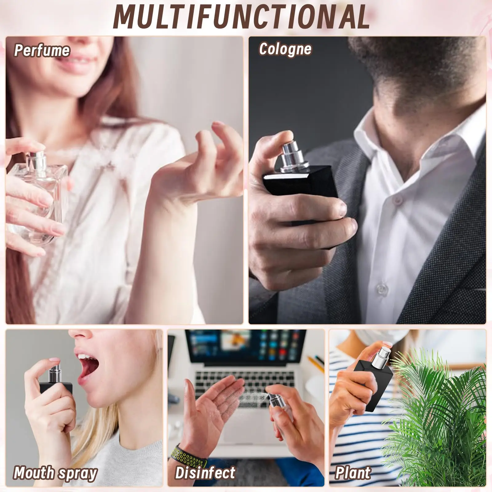 Spray de parfum rechargeable de 30ml, 1/2/6 pièces + 2 accessoires, avec 2 flacons pulvérisateurs, 2 entonnoirs, 2 distributeurs, atomiseur de Cologne