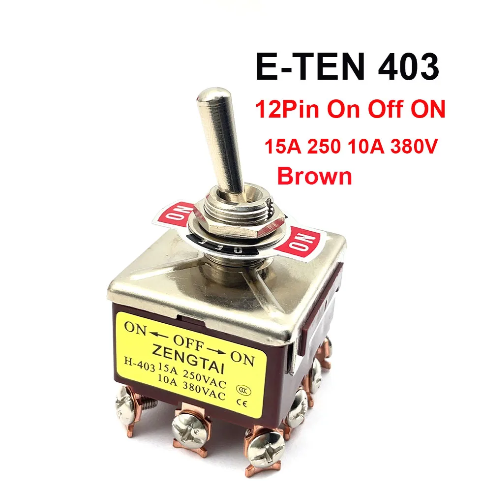1PCS E-TEN 403 402 High-end Rocker Button Switch 12Pin ON-OFF-ON Silver Contact Copper Pin 12mm 250V 15A Rocker Toggle Switch
