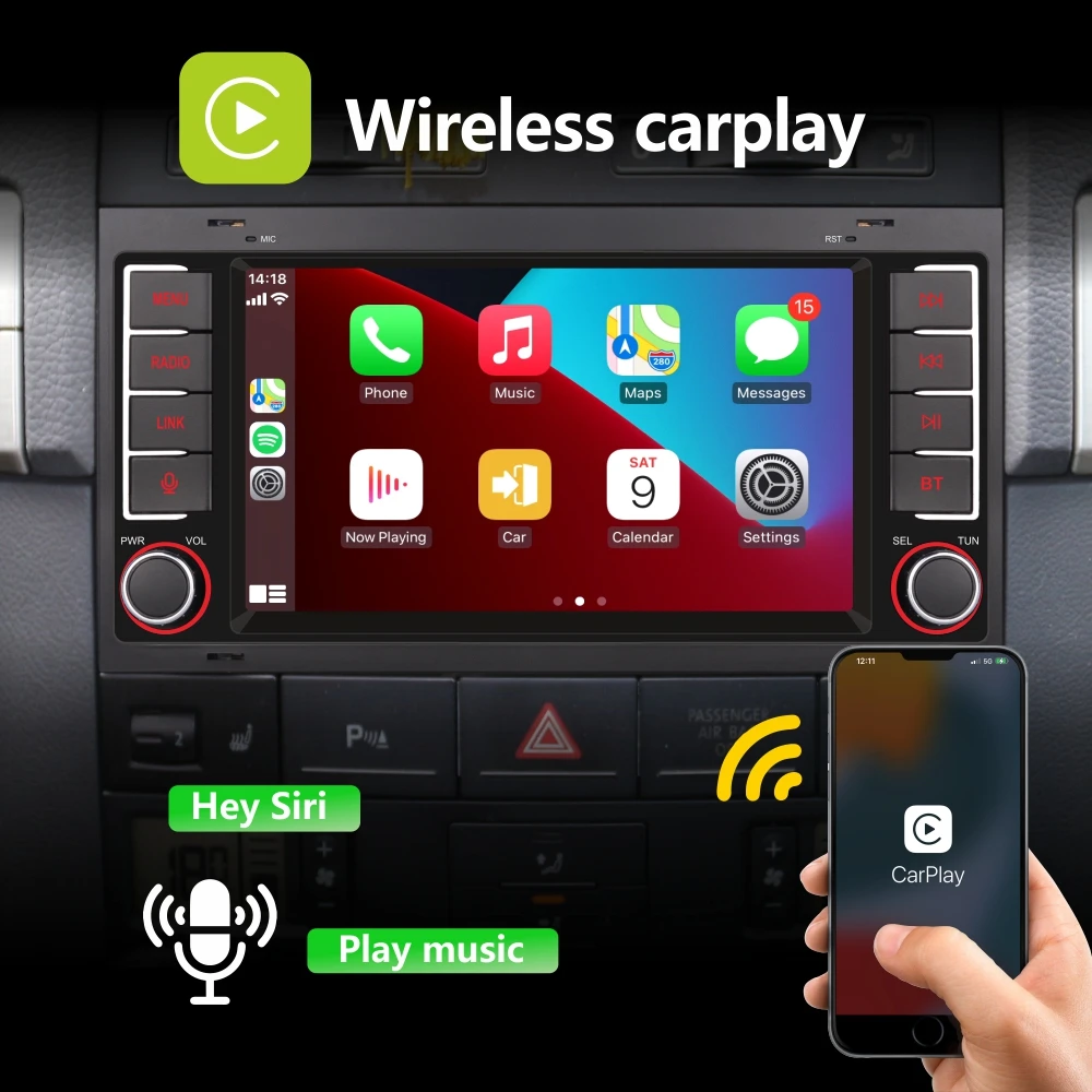 Car Radio with Wireless Carplay Android Auto for VW Touareg Transporter T5 with 7\