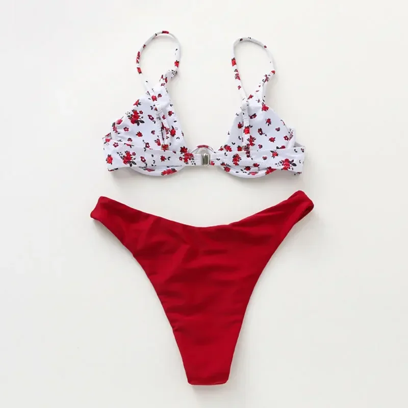 Roxo floral impressão roupa de banho sexy push up biquinis define sexy maiô feminino alta corte maiô vermelho biquíni 2025 mujer biquinis