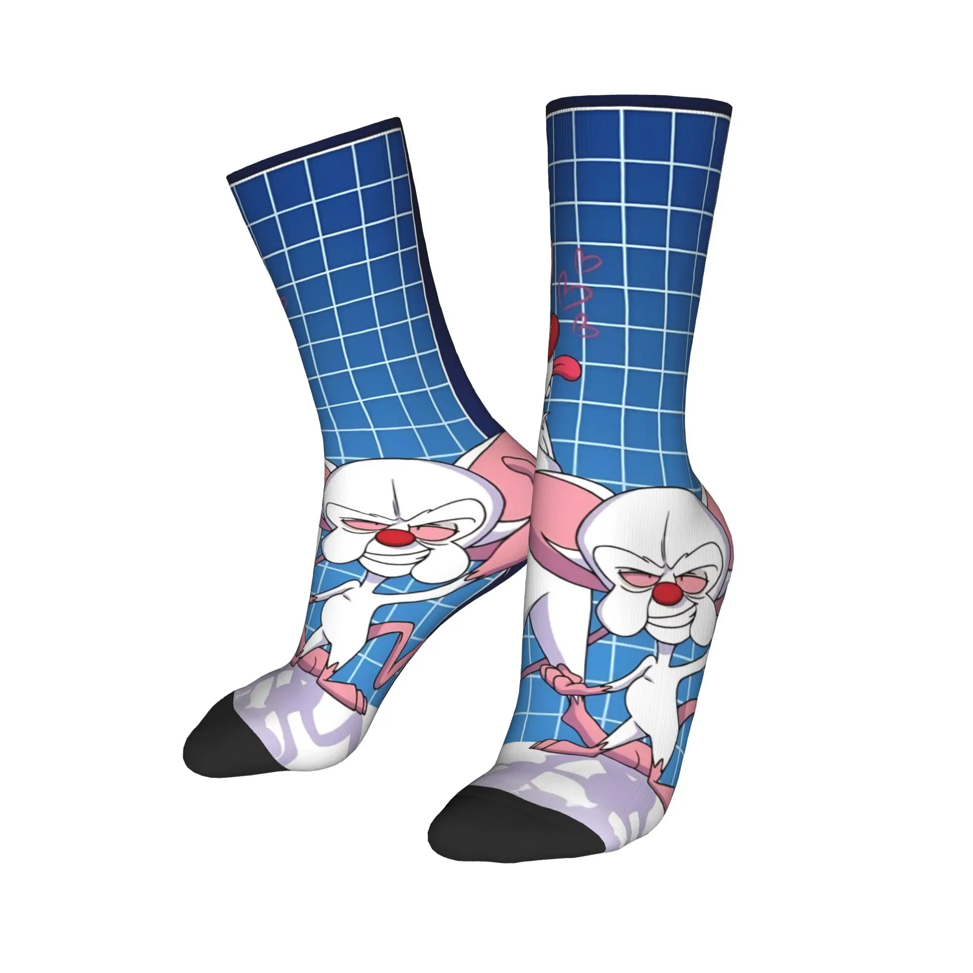 1 Pair Funny Crazy Sock for Men Retro Grid Cartoon Hip Hop Harajuku Pinky And The Brain Happy Seamless Pattern Printed Sock