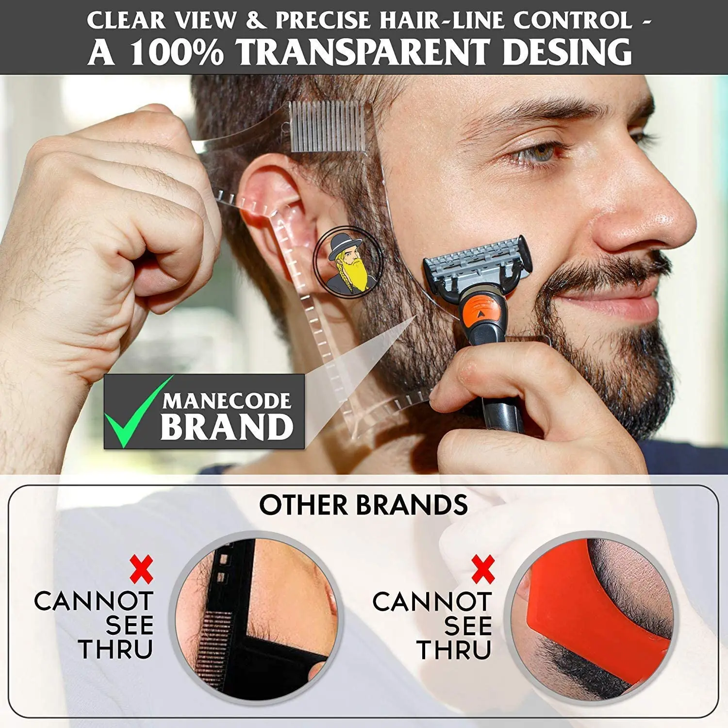 Men Beard Styling Template Stencil Beard Comb for Men Lightweight and Flexible Fits All-In-One Tool Beard Shaping Tool