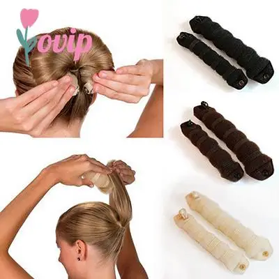 2 Pcs/Set Women Sponge Hair Styling Donut Bun Maker Rollers Magic easy using Former Ring Shaper Styler Tool 3 colors